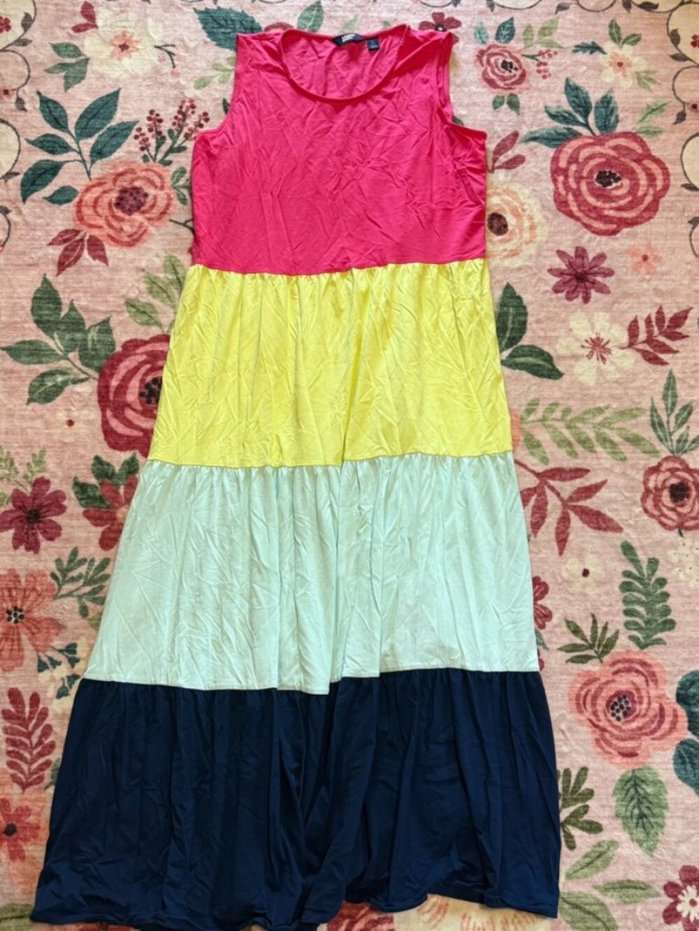 Lands End Bright Multicolored Color Block Maxi Dress